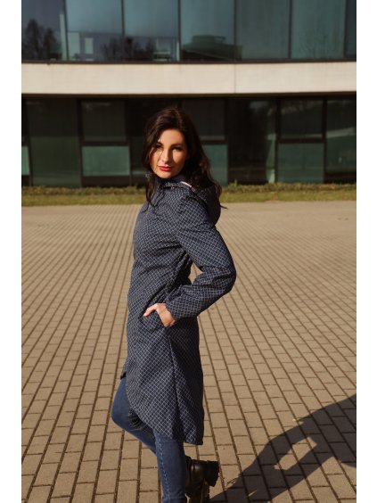 Prodloužený dámský kabát softshellový modrý