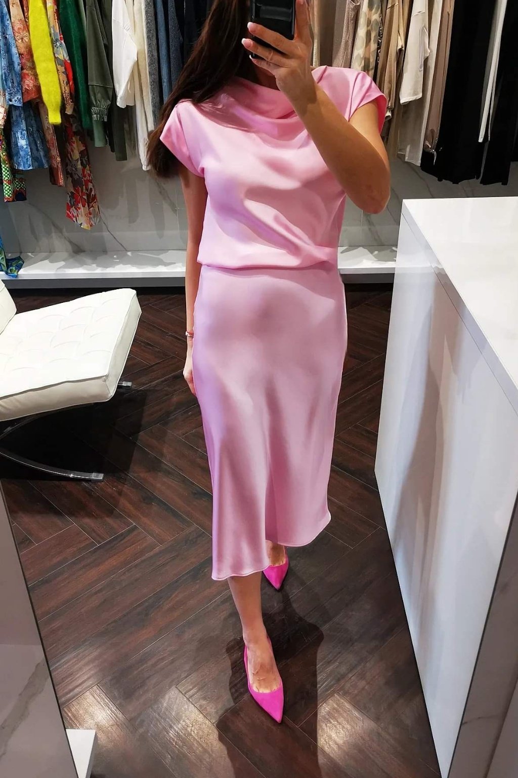 Saténová sukňa ružová