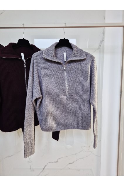 Pulóver na zips šedý UNI