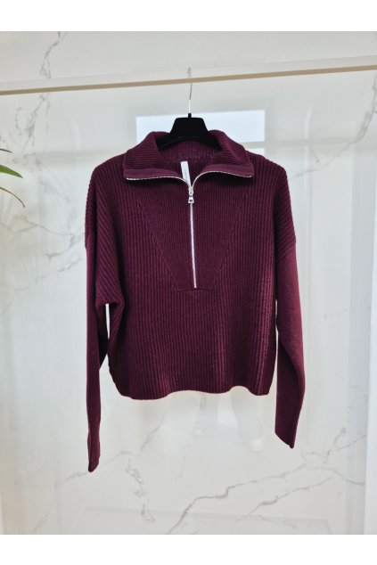 Pulóver na zips burgundy UNI