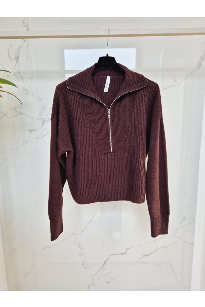Pulóver na zips hnedý UNI