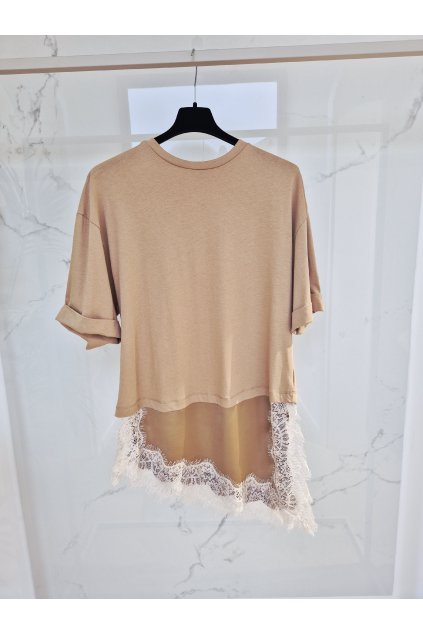 Tričko s krajkou béžové