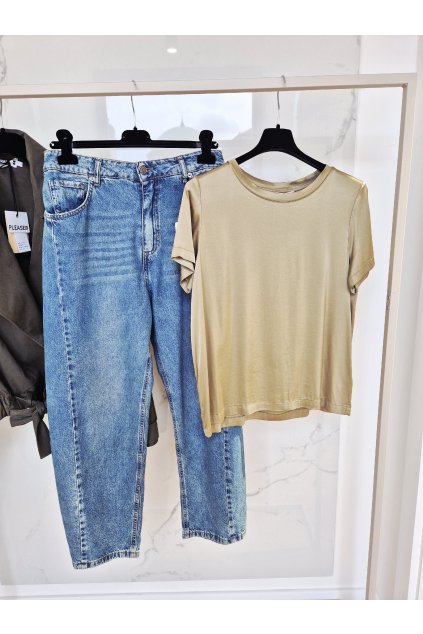 Saténové tričko khaki