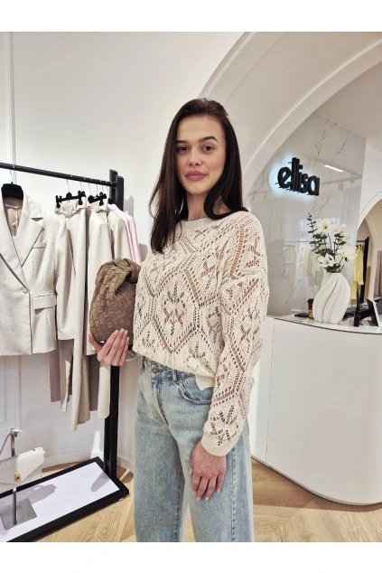 Dierkovaný pulóver milk UNI