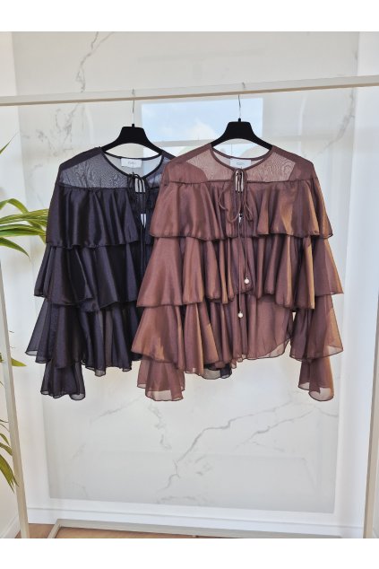 Blúzka s volánom hnedá UNI