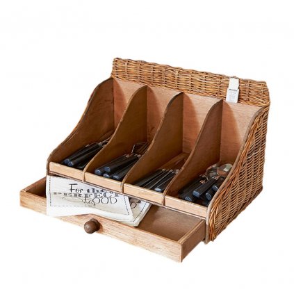 Rustic Rattan Drawer Cutlery Organiser