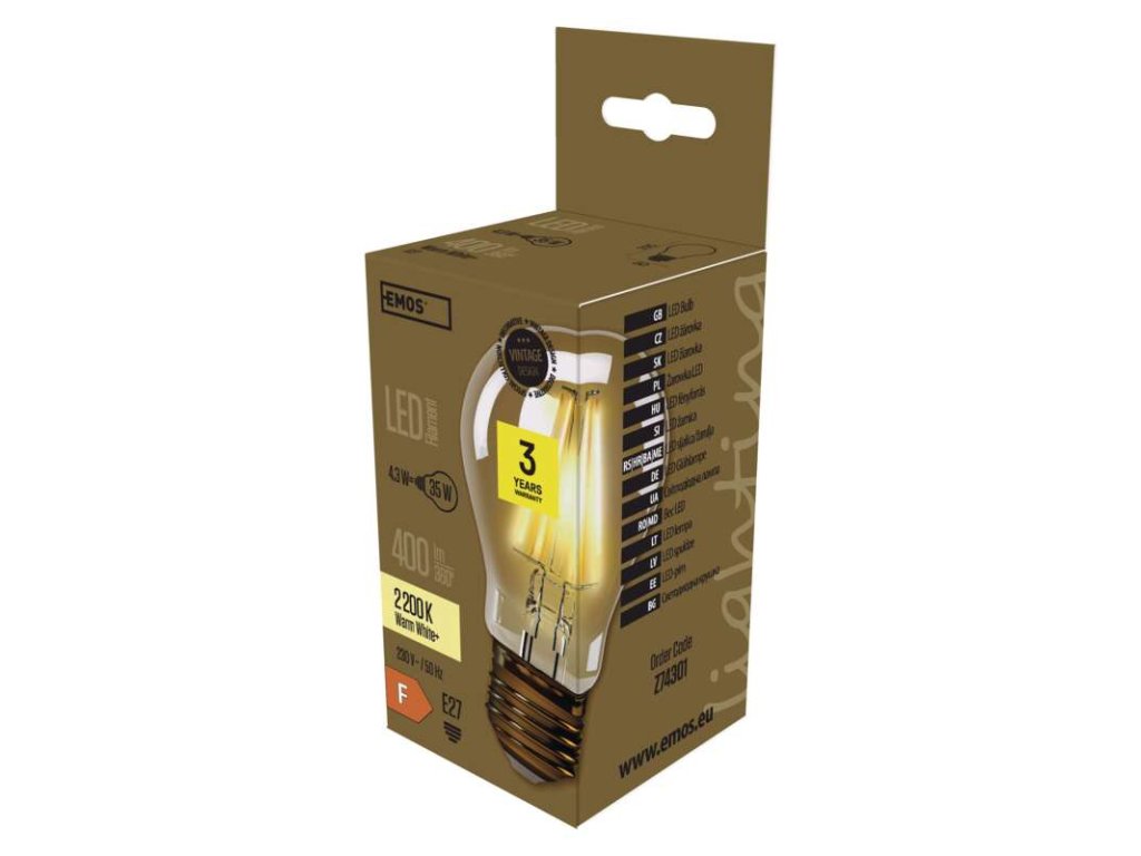 LED žiarovka Vintage A60 4,3W E27 teplá biela+ - Z74301