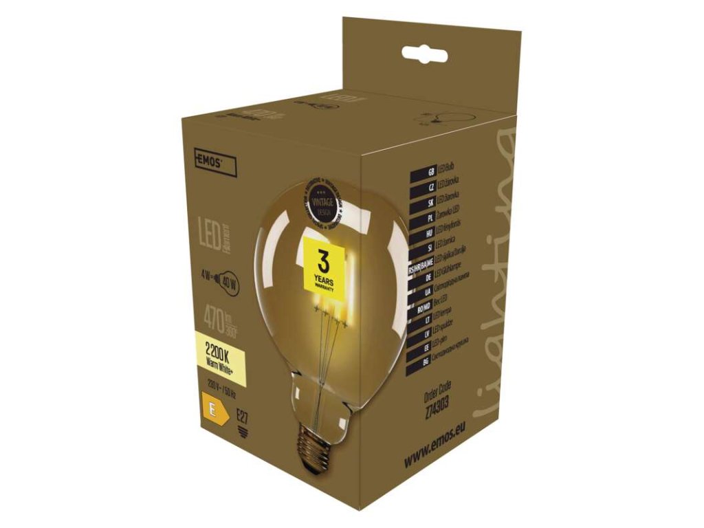 LED žiarovka Vintage G125 4W E27 teplá biela+ - Z74303