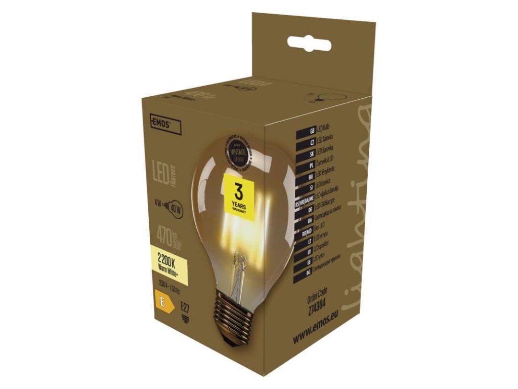 LED žiarovka Vintage G95 4W E27 teplá biela+ - Z74304