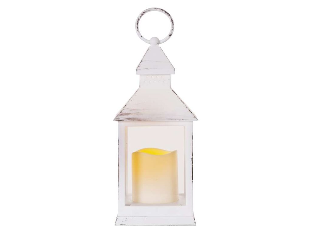 LED dekorácia – lampáš antik biela blikajúca, 3x AAA, vnútorný, vintage, časovač-DCLV01