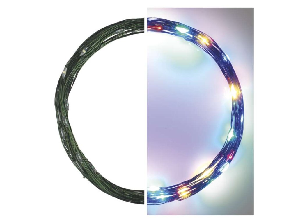 LED vianočná nano reťaz zelená, 4 m, vonkajšia aj vnútorná, multicolor, časovač - D3AM01