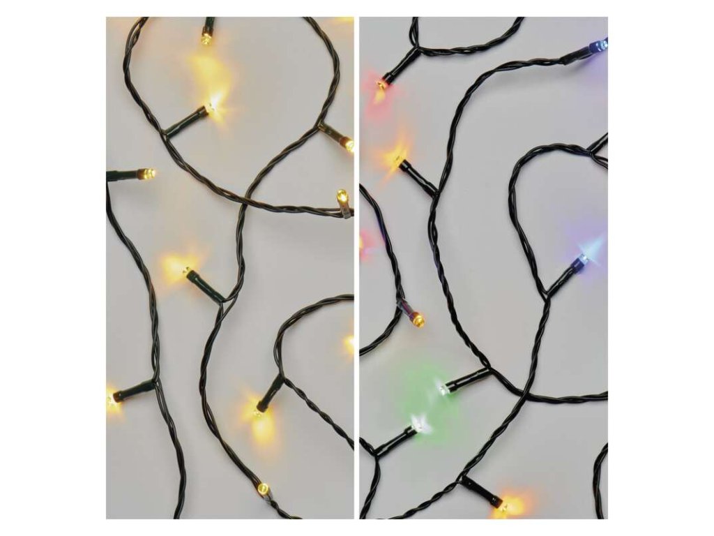 LED vianočná reťaz 2v1, 10 m, vonkajšia aj vnútorná, teplá biela/multicolor, programy