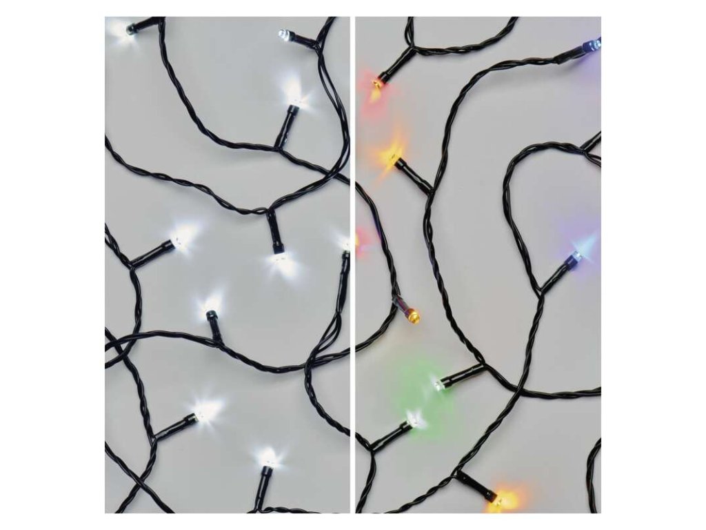 LED vianočná reťaz 2v1, 10 m, vonkajšia aj vnútorná, studená biela/multicolor, programy