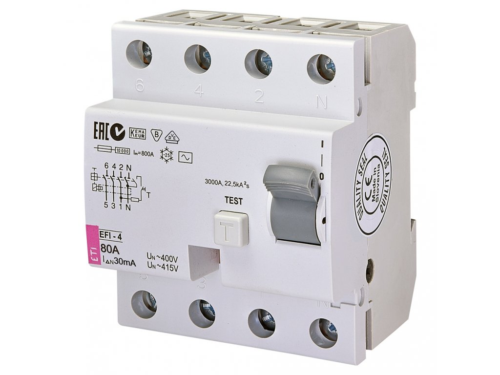 Prúdový chránič EFI-4 - 4Pól/80A/30mA/AC/10kA - 002062145