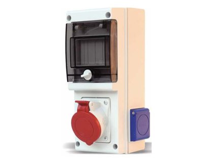 Nástenná zásuvková rozvodnica Scame BLOCK 1 632.1W s 16A/5p zásuvkou a okienkom pre 4 modu