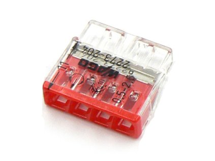 WAGO 2273-204 kompaktná svorka pre 4 pevné vodiče s priehľadným krytom a červeným označení