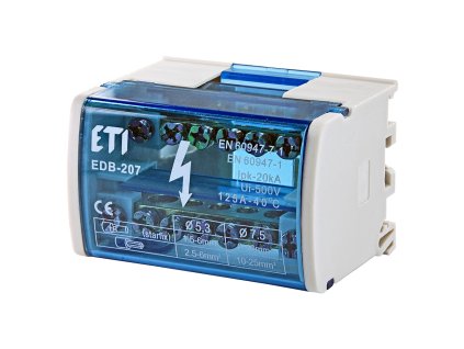 Rozbočovací blok ETI EDB-207 2-pólový 125A s priehľadným krytom na DIN lištu