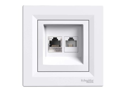 Asfora EPH4900121 - zásuvka dátová RJ45 - Cat.5 UTP + telefónna RJ11 - Cat.3 UTP - biela