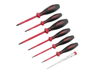 7-dielna sada VDE skrutkovačov CIMCO 117800 s profilmi Plochý a Phillips