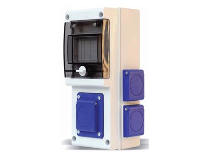 Zásuvková rozvodnica Scame BLOCK 4 632.2WW s 5 zásuvkami 230V a okienkom pre 4 moduly