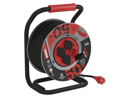 Vonkajší predlžovací kábel na bubne 50 m / 4 zás. / čierny / guma-neoprén / 230V/1,5 mm2