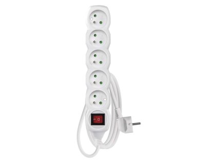 Predlžovací kábel 2 m / 5 zásuviek / s vypínačom / biely / PVC / 1 mm2 - P1512