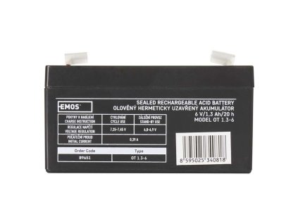 Bezúdržbový olovený akumulátor 6 V/1,3 Ah, faston 4,7 mm - B9651