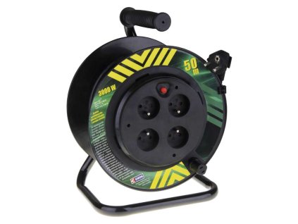 Predlžovací kábel na bubne 50 m / 4 zásuvky / čierny / PVC / 230 V / 1,5 mm2 - P19450P