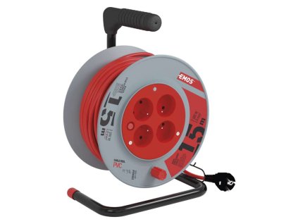 Predlžovací kábel na bubne 15 m / 4 zásuvky / červený / PVC / 230 V / 1 mm2 - P194151