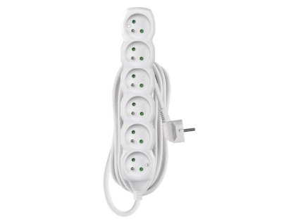 Predlžovací kábel 5 m / 6 zásuviek / biely / PVC / 1 mm2 - P0615