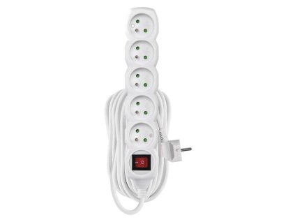 Predlžovací kábel 10 m / 5 zásuviek / s vypínačom / biely / PVC / 1,5 mm2 - P1510R