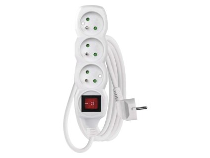 Predlžovací kábel 3 m / 3 zásuvky / s vypínačom / biely / PVC / 1,5 mm2 - P1313R