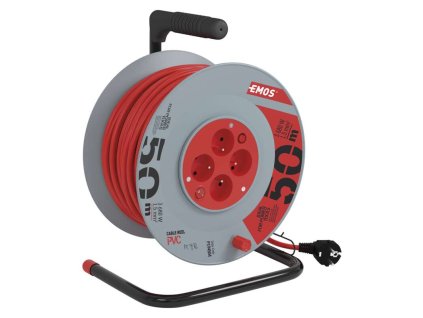 Predlžovací kábel na bubne 50 m / 4 zásuvky / s vypínačom / červený / PVC / 230V/1,5 mm2