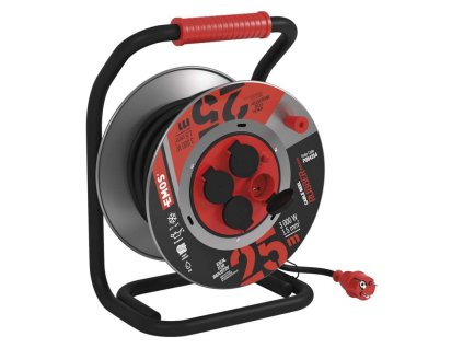Vonkajší predlžovací kábel na bubne 25 m / 4 zás. / čierny / guma-neoprén / 230V/1,5 mm2