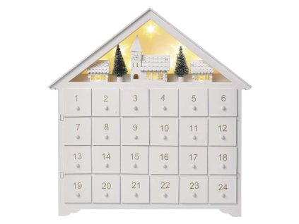 LED adventný kalendár drevený, 35x33 cm, 2x AA, vnútorný, teplá biela, časovač - DCWW02