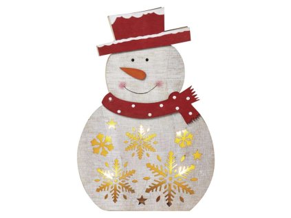 LED vianočný snehuliak drevený, 30 cm, 2x AAA, vnútorný, teplá biela, časovač - DCWW07