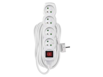 Predlžovací kábel s vypínačom – 4 zásuvky, 10m, biely - P1410R
