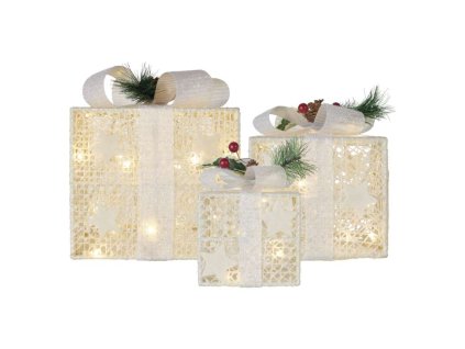 LED darčeky s ozdobou, 3 veľkosti, vnútorné, teplá biela - DCFC27