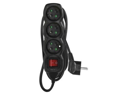 Predlžovací kábel 2 m / 3 zásuvky / s vypínačom / čierny / PVC / 1 mm2 - PC1312