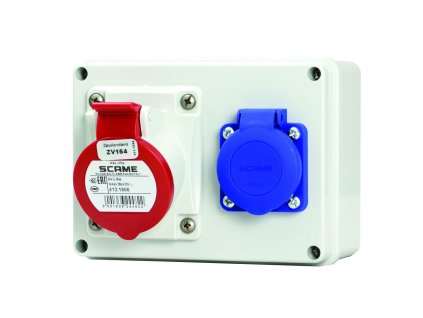 Kompaktná zásuvková rozvodnica Scame E-BOX 686.12 s 5-pólovou 16A zásuvkou a jednou 230V z
