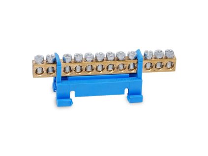 Mostík rozbočovací modrý 12 svoriek 16mm2, 230V 63A na DIN/TS35 lištu + pásik - N 12cz