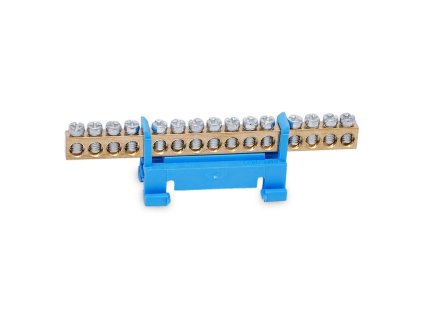 Mostík rozbočovací modrý 15 svoriek 16mm2, 230V 63A na DIN/TS35 lištu + pásik - N 15cz