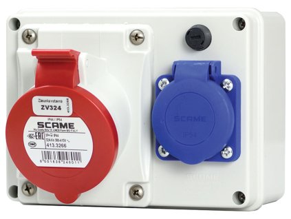 Kompaktná zásuvková rozvodnica Scame E-BOX 686.32 s 5-pólovou 32A zásuvkou a jednou 230V z