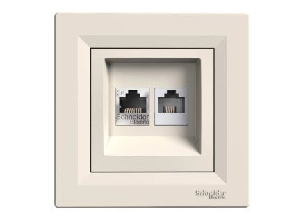 Asfora EPH4900123 - zásuvka dátová RJ45 - Cat.5 UTP + telefónna RJ11 - Cat.3 UTP - krémov