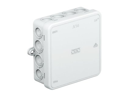 Svetlosivá štvorcová odbočná krabica OBO Bettermann A 14 so 14 vstupmi IP55