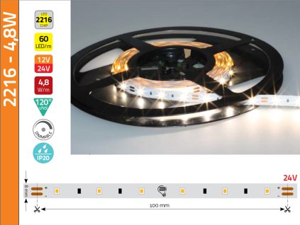 LED pás profi 2216 SMD 4,8W/m-CW-24V - CRI>90