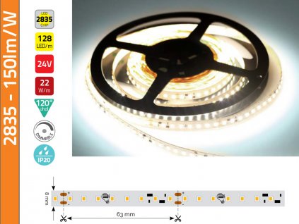 LED pás profi 2835 SMD Vysokosvietivý 22W/m-NW-24V