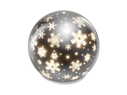 LED vianočná sklenená guľa – vločky, 12 cm, 3x AA, vnútorný, teplá bi., časovač - DCLW28