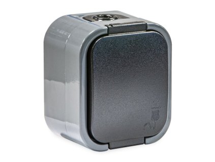 Antracitová zásuvka na omietku Timex NT-16B2 s dymovým viečkom a krytím IP54