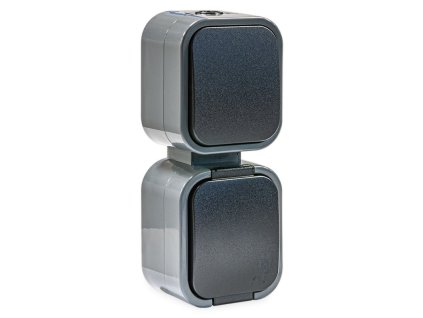 Vypínač č.1 + zásuvka, antracit/čierna, 230V, 16A, IP54 - GWN-B2/P A/Č (č.1/z1v)